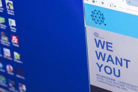 Ryazan, Russia - March 29, 2018 - Homepage of Qtum cryptocurrency on the PC display, web address -...