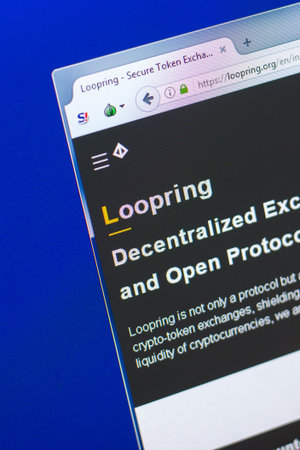 Ryazan, Russia - March 29, 2018 - Homepage of Lupring crypto currency on a PC loopring.org