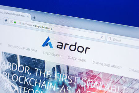 Ryazan, Russia - March 29, 2018 - Homepage of Ardor crypto currency on a display of PC, web address - ardorplatform.orgのeditorial素材