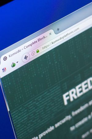 Ryazan, Russia - March 29, 2018 - Homepage of Komodo crypto currency on the PC display, web address - komodoplatform.comのeditorial素材