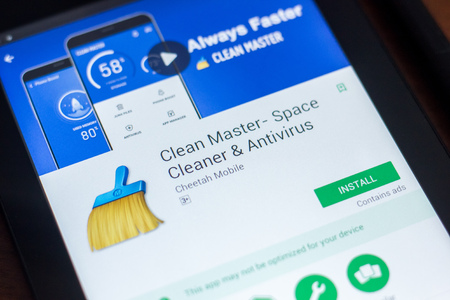 Ryazan, Russia - March 21, 2018 - Clean Master mobile app on a display of tablet PCのeditorial素材