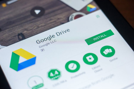 Ryazan, Russia - March 21, 2018 - Google Drive mobile app on the display of tablet PC