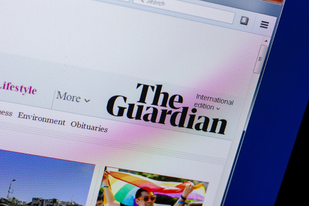Ryazan, Russia - April 16, 2018 - Homepage of The Guardian website on the display of PCのeditorial素材