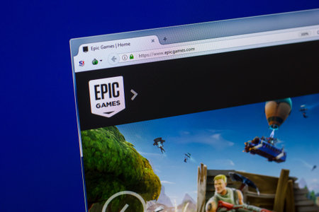 Ryazan, Russia - April 16, 2018 - Homepage of EpicGames website on the display of PC, url -...