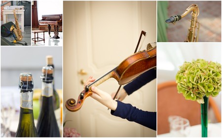 Wedding reception music collage - violin, sax and grand pianoの写真素材