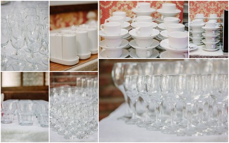Wedding crockery rentals for catering service - glasses, cups, platesの写真素材