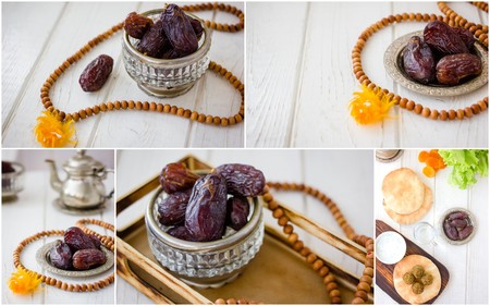 Collage set of ramadan fruit - dates for iftar openingの写真素材