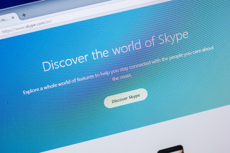 Ryazan, Russia - April 29, 2018: Homepage of Skype website on the display of PC, url - Skype.comのeditorial素材