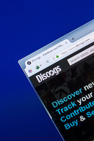 Ryazan, Russia - April 29, 2018: Homepage of Discogs website on the display of PC, url -...