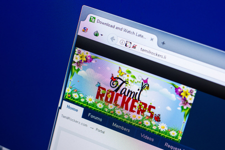 Ryazan, Russia - April 29, 2018: Homepage of TamilRockers website on the display of PC, url - TamilRockers.li.のeditorial素材