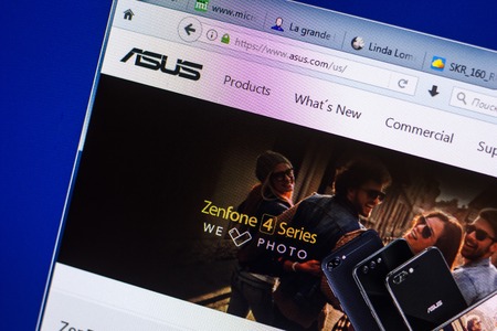 Ryazan, Russia - April 29, 2018: Homepage of Asus website on the display of PC, url - Asus.com.のeditorial素材
