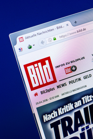 Ryazan, Russia - April 29, 2018: Homepage of Bild website on the display of PC, url - Bild.de.のeditorial素材