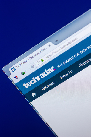 Ryazan, Russia - April 29, 2018: Homepage of Techradar website on the display of PC, url - Techradar.com.のeditorial素材