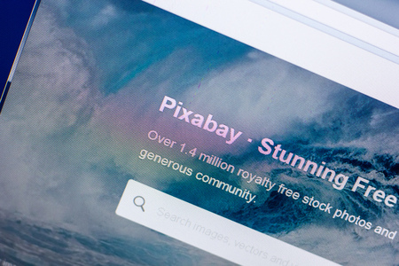 Ryazan, Russia - April 29, 2018: Homepage of Pixabay website on the display of PC, url - Pixabay.com.のeditorial素材