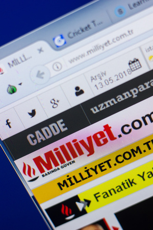Ryazan, Russia - May 13, 2018: Milliyet website on the display of PC, url - Milliyet.com.trのeditorial素材