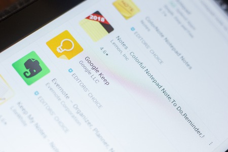 Ryazan, Russia - May 16, 2018: Google keep app icon or logo in the list of mobile appsのeditorial素材