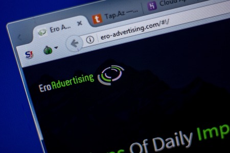 Ryazan, Russia - June 05, 2018: Homepage of Ero-Advertising website on the display of PC, url - Ero-Advertising.comのeditorial素材