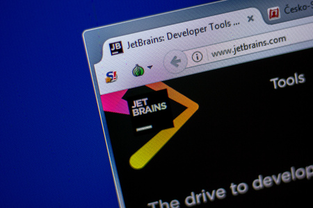 Ryazan, Russia - June 05, 2018: Homepage of JetBrains website on the display of PC, url - JetBrains.comのeditorial素材