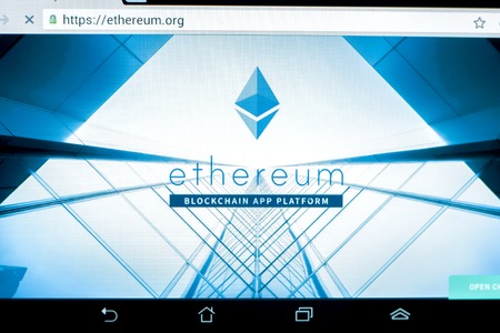 Ryazan, Russia - March 29, 2018 - Homepage of Ethereum cryptocurrency on a display of tablet PCのeditorial素材