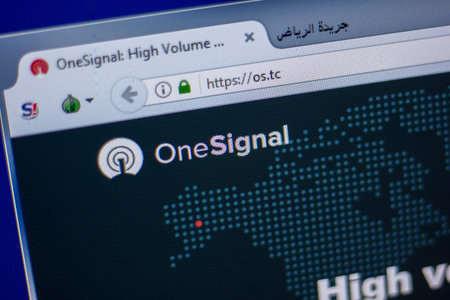 Ryazan, Russia - June 05, 2018: Homepage of OneSignal website on the display of PC, url - Os.tc