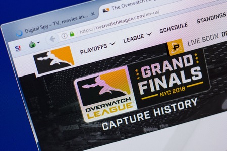 Ryazan, Russia - June 16, 2018: Homepage of OverWatchLeague website on the display of PC, url - OverWatchLeague.comのeditorial素材