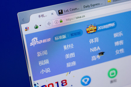Ryazan, Russia - June 17, 2018: Homepage of Sina website on the display of PC, url - Sina.cn