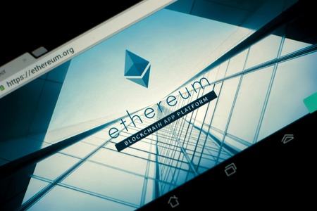 Ryazan, Russia - March 29, 2018 - Homepage of Ethereum cryptocurrency on a display of tablet PCのeditorial素材