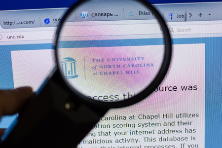 Ryazan, Russia - June 17, 2018: Homepage of The University of North Carolina at chapel hill website on the display of PC, url - UNC.eduのeditorial素材