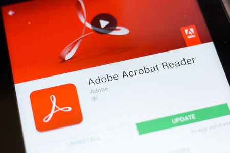 Ryazan, Russia - June 24, 2018: Adobe Acrobat Reader mobile app on the display of tablet PCのeditorial素材