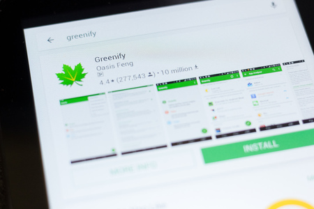 Ryazan, Russia - June 24, 2018: Greenfy icon on the list of mobile appsのeditorial素材