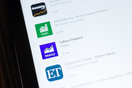 Ryazan, Russia - June 24, 2018: Yahoo Finance icon on the list of mobile appsのeditorial素材