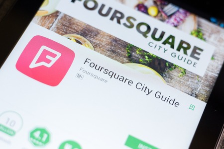 Ryazan, Russia - June 24, 2018: Foursquare City Guide mobile app on the display of tablet PCのeditorial素材