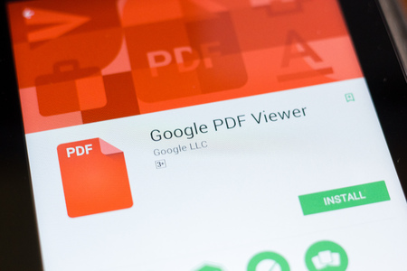 Ryazan, Russia - June 24, 2018: Google PDF Viewer mobile app on the display of tablet PCのeditorial素材