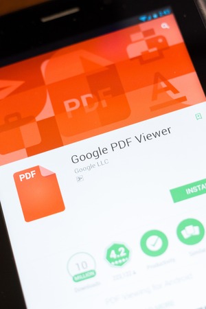Ryazan, Russia - June 24, 2018: Google PDF Viewer mobile app on the display of tablet PCのeditorial素材