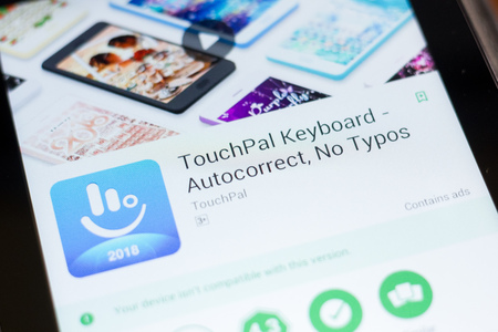 Ryazan, Russia - June 24, 2018: TouchPal Keyboard mobile app on the display of tablet PCのeditorial素材