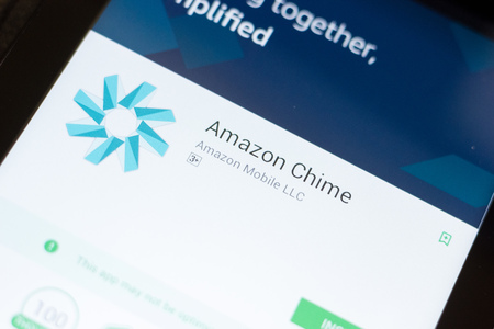 Ryazan, Russia - June 24, 2018: Amazon Chime mobile app on the display of tablet PCのeditorial素材