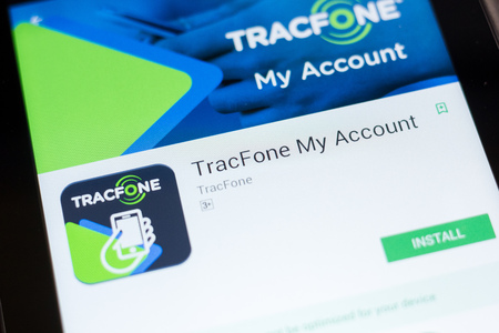 Ryazan, Russia - June 24, 2018: TracFone My Account mobile app on the display of tablet PCのeditorial素材