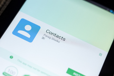 Ryazan, Russia - July 03, 2018: Contacts icon in the list of mobile appsのeditorial素材