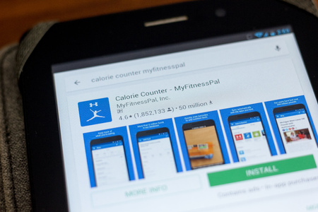 Ryazan, Russia - July 03, 2018: Calorie Counter - MyFitnessPal mobile app on the display of tablet PCのeditorial素材