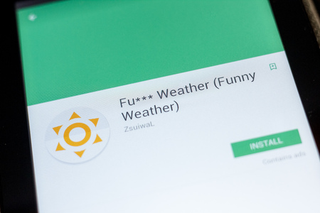 Ryazan, Russia - July 03, 2018: Fu*** Weather (Funny Weather) icon in the list of mobile appsのeditorial素材