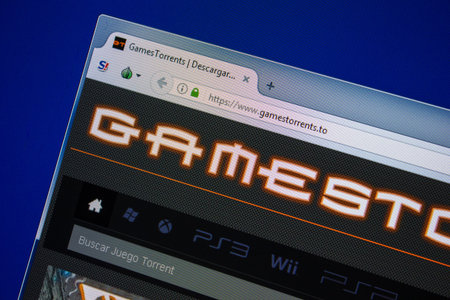 Ryazan, Russia - July 24, 2018: Homepage of GamesTorrents website on the display of PC. Url -...