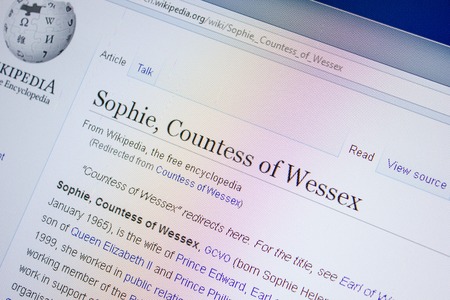 Ryazan, Russia - July 09, 2018: Page on Wikipedia about Sophie, Countess of Wessexのeditorial素材