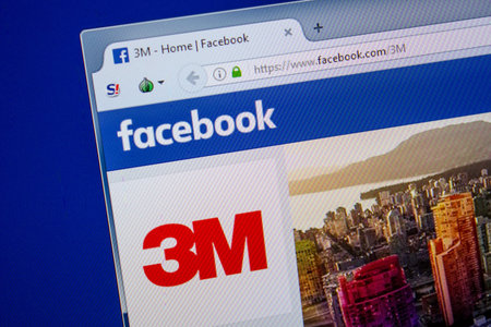 Ryazan, Russia - July 11, 2018: Facebook of 3M website on the display of PC