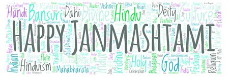 Happy Janmashtami in banner form   word cloud. Wordcloud made from letters and words only.の写真素材
