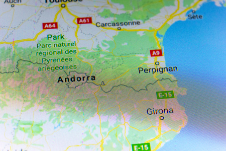 Ryazan, Russia - July 08, 2018: Country of Andorra on the google maps serviceのeditorial素材
