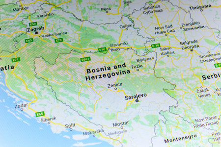 Ryazan, Russia - July 08, 2018: Country of Bosnia and Herzegovina on the google maps service