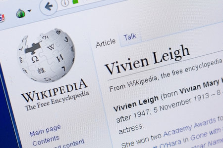 Ryazan, Russia - August 19, 2018: Wikipedia page about Vivien Leigh on the display of PC