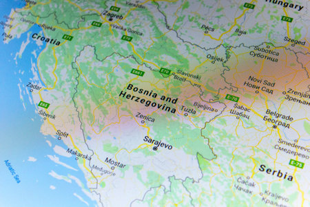 Ryazan, Russia - July 08, 2018: Country of Bosnia and Herzegovina on the google maps service