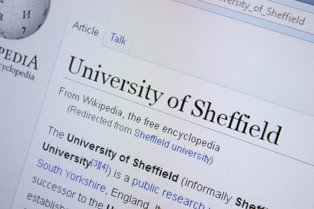 Ryazan, Russia - September 09, 2018 - Wikipedia page about University of Sheffield on a display of...