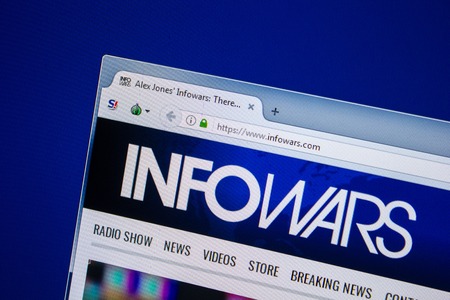 Ryazan, Russia - July 24, 2018: Homepage of InfoWars website on the display of PC. Url - InfoWars.comのeditorial素材